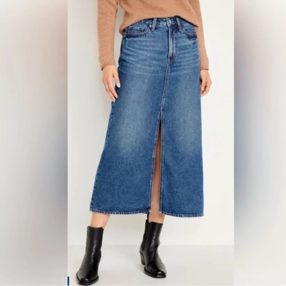 Old Navy Blue Denim Maxi Skirt - Picture 1 of 6